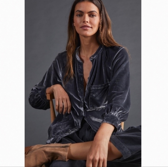 Anthropologie PILCRO Velvet Top Blouse Silver Gray XS - Picture 11 of 13